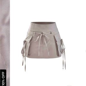 Khaki cargo Tan Mini Skirt with Tie Details